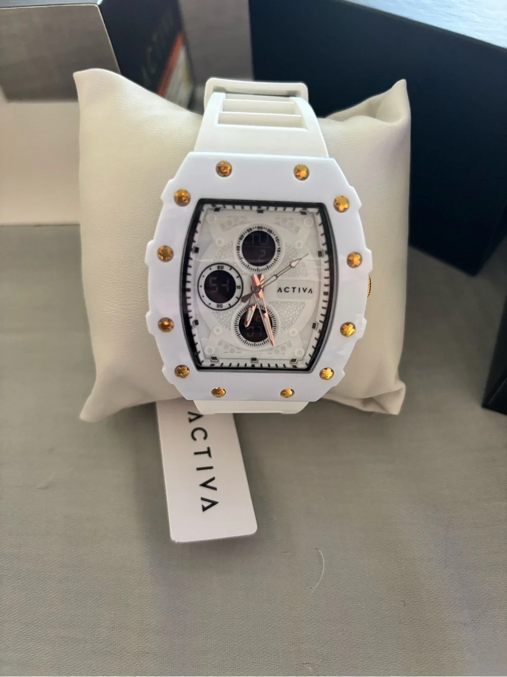 ACTIVA Men's White Chronograph Sport Watch with Gold Accents